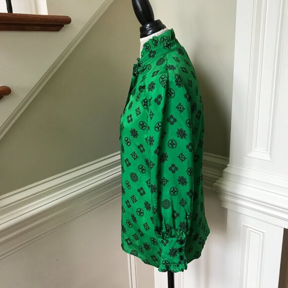 Suzie Winkle Katie Button Down Shirt Top Blouse Womens 36 Small Green Black - Picture 11 of 15